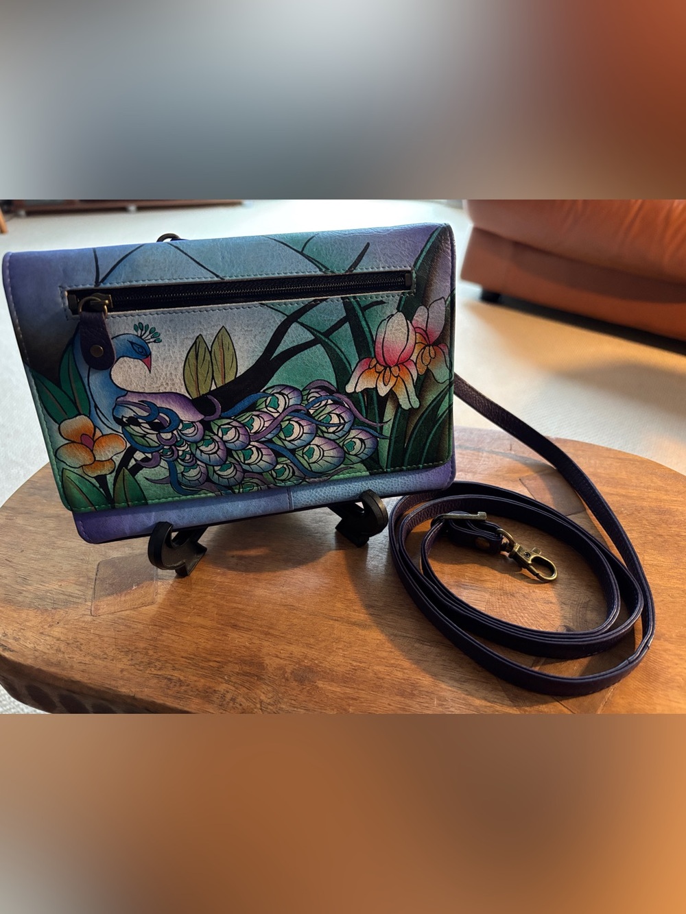 Anna by Anuschka  Hand Painted Crossbody Bag - Midnight Peacock NWOT MSRP $142